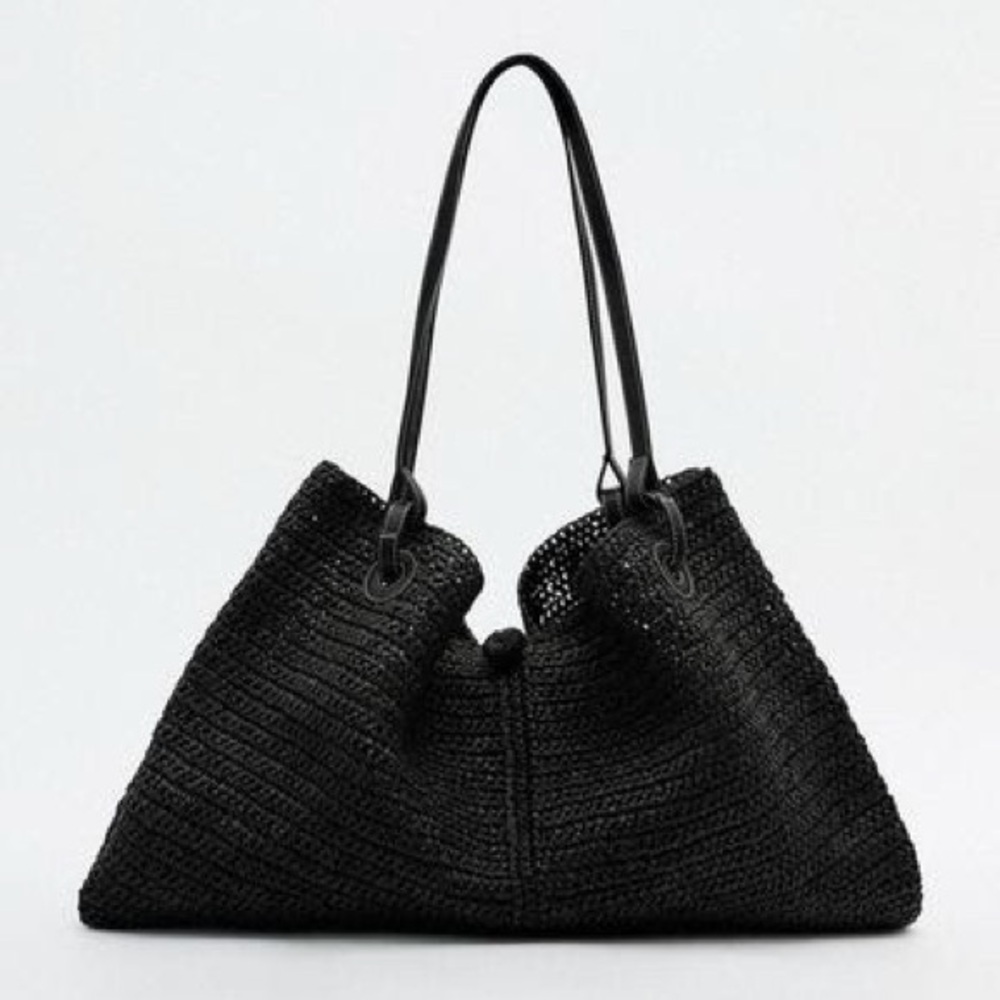 Zara Black Woven Tote Bag